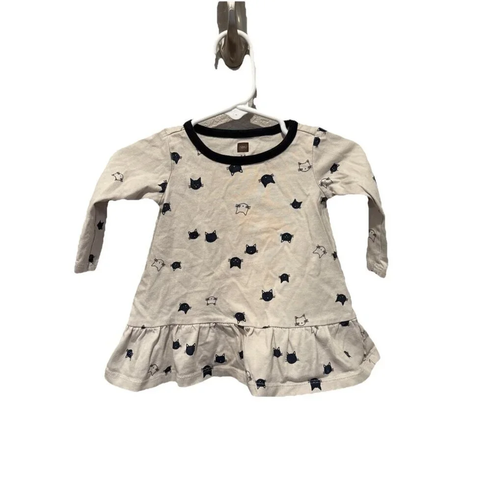 Tea Collection Dress Size 3 6 Months Baby Girls Gray Blue Long Sleeve Cat